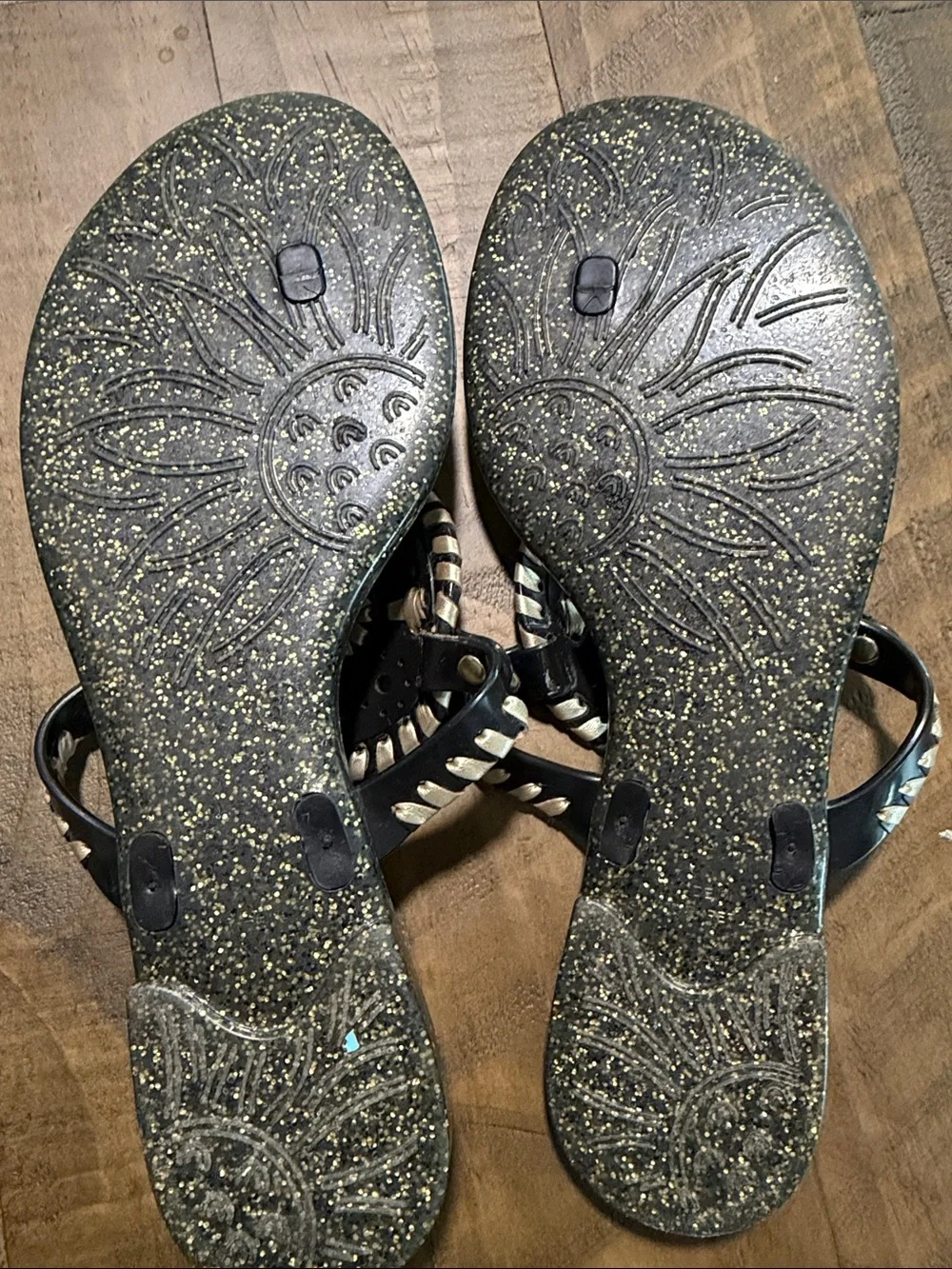Jack Rogers Black Sandals with Gold Speckled Footbed